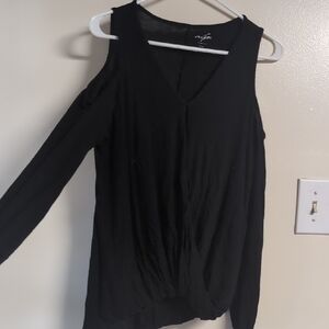 A. Byer Black Asymmetrical Cut Out Long‎ Sleeve Blouse